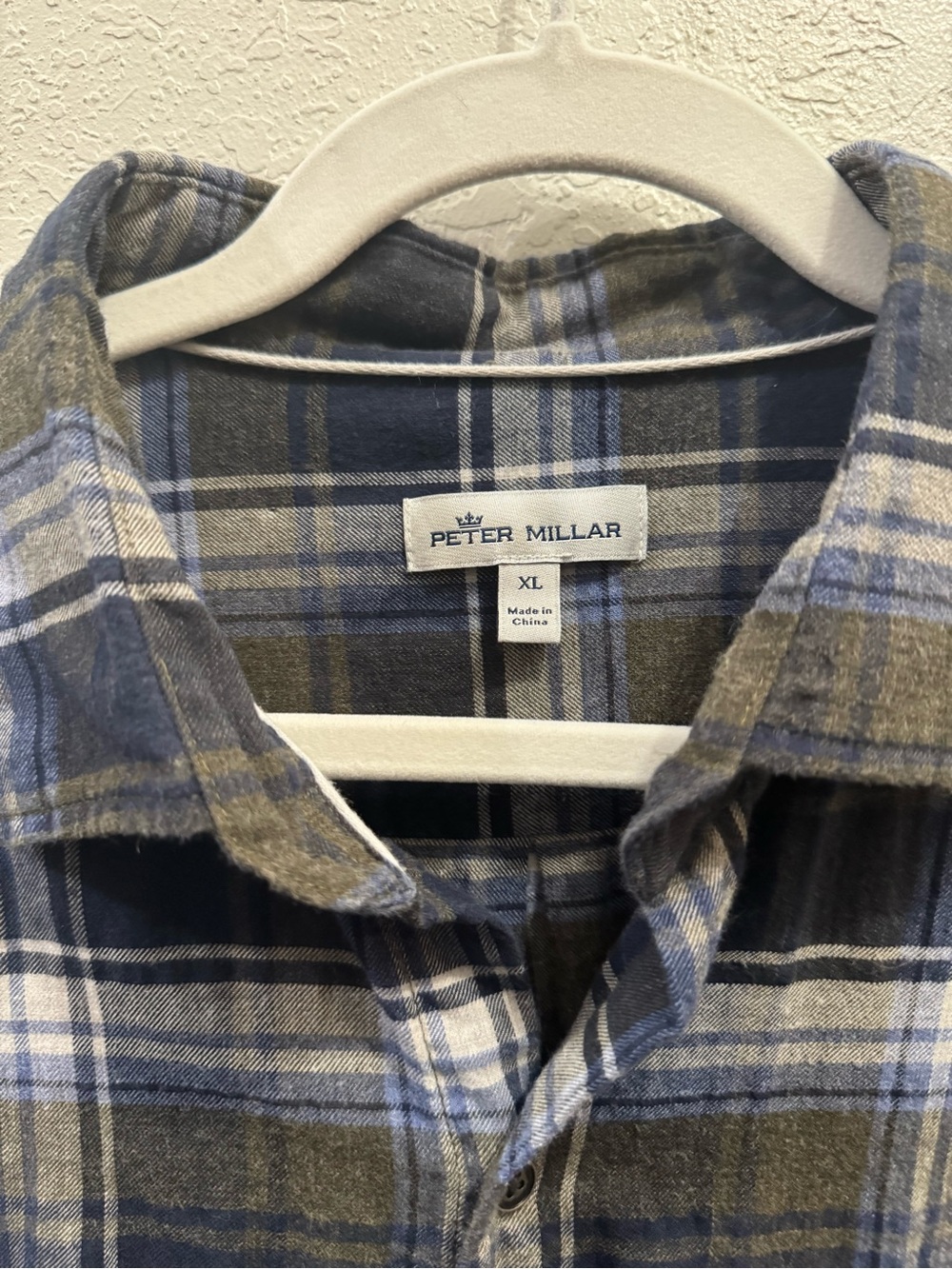 Peter Millar Men's Casual Blue Grey Olive Plaid Button-Up Flannel - XL- EUC - Picture 6 of 10